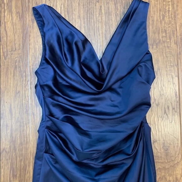 David’s Bridal Navy Blue Satin Ruched formal dress - Picture 4 of 7
